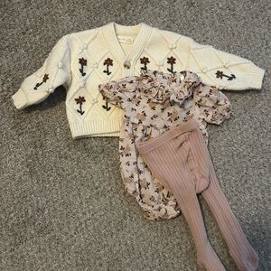 Rylee + Cru Cream Cardigan and Pink Floral Set